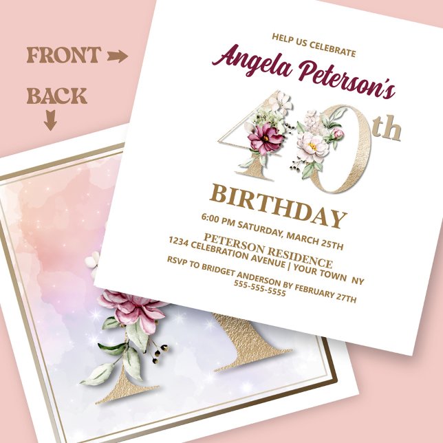 Peony Rose Floral 40th Birthday Party Invitation (Creator Uploaded)