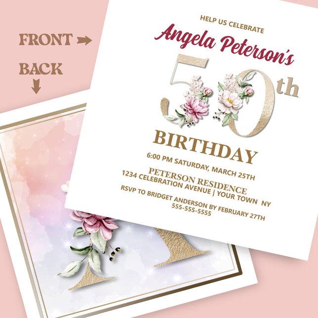 Peony Rose Floral 50th Birthday Party Invitation (Creator Uploaded)