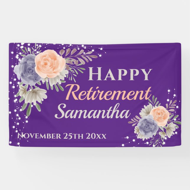 Peony Rose Floral Retirement Purple Banner (Horizontal)