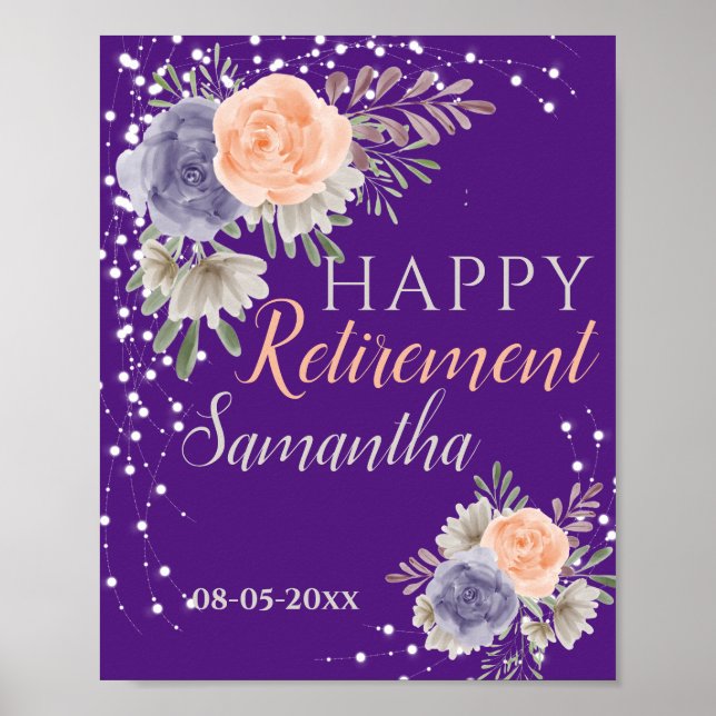 Peony Rose Floral Retirement Purple  Poster (Front)