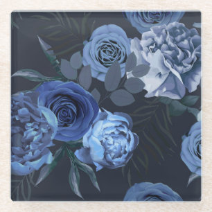 Peony Roses: Dark Floral Vintage. Glass Coaster