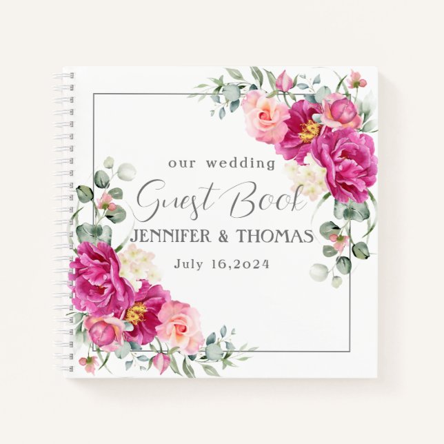 Peony & Roses Eucalyptus Greenery Guest Book (Front)