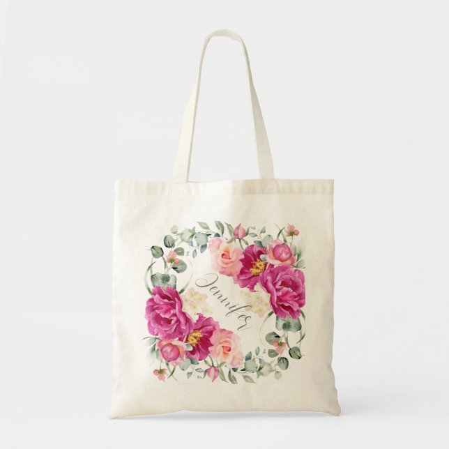 Peony & Roses Eucalyptus Greenery Tote Bag (Front)
