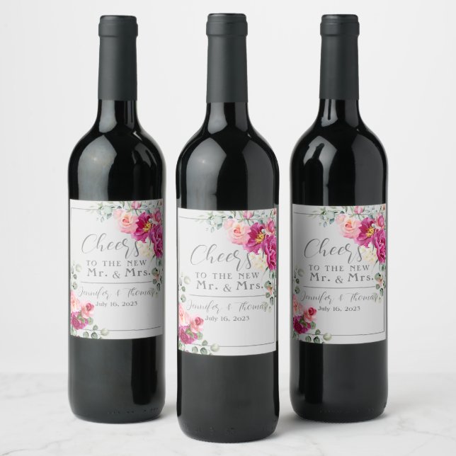 Peony & Roses Eucalyptus Greenery  Wine Label (Bottles)