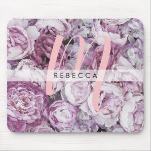 Peony Roses Floral Pink Monogram Mouse Pad