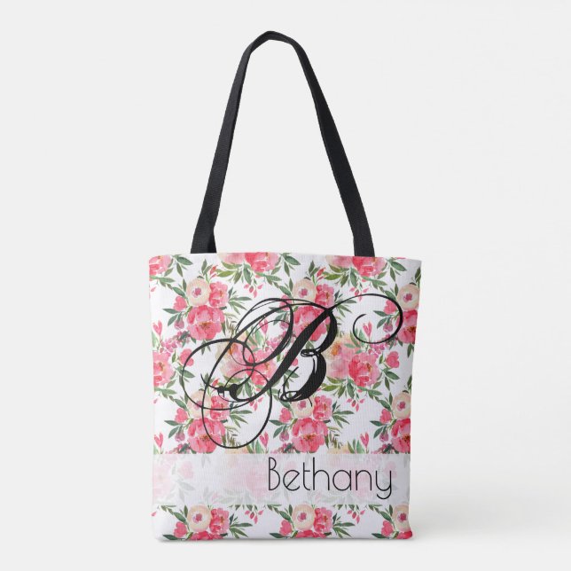 Peony Roses Floral Tote Bag (Back)