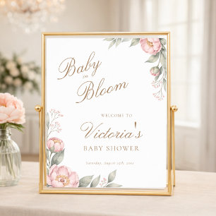 Peony Roses In Bloom Girl Baby Shower Welcome Poster