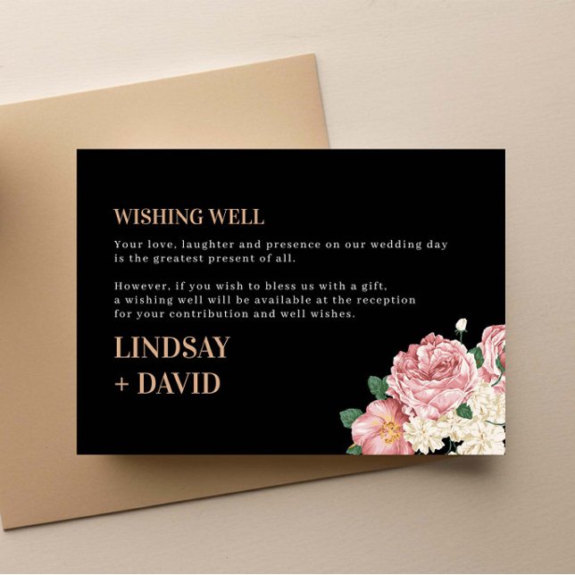 Peony Roses on Black Wishing Well Enclosure Card (Creator Uploaded)