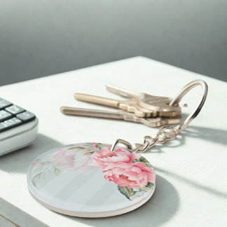 Peony Sage Botanics | Pink Floral & Gold Acrylic Key Ring