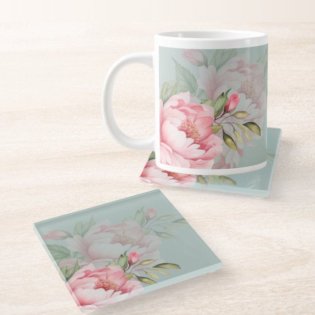 Peony Sage Green Wedding Coasters | Bridal Shower  (Creator Uploaded)