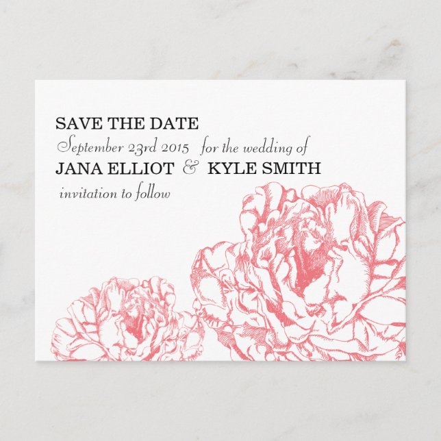 Peony Save the Date Announcement Postcard (Front)