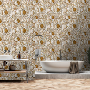 Peony seamless pattern white ivory gold luxury  wallpaper