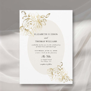 Peony Sketch Faux Gold Classic Flora Frame Wedding Invitation