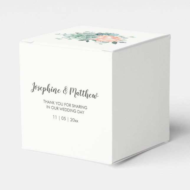 Peony Succulents Floral Watercolor Wedding Favour Box (Front Side)