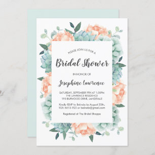 Peony & Succulents Watercolor Bridal Shower Invitation