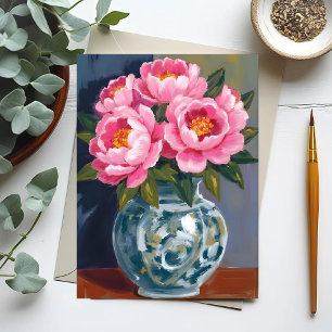 Peony Vase Pink Flower Peonies Watercolor Postcard