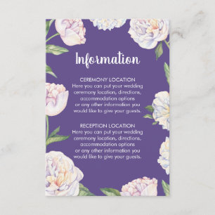 Peony Violet Purple Wedding Information Cards
