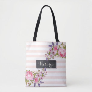 Peony Watercolor Floral Personalised Tote (pink) Bag