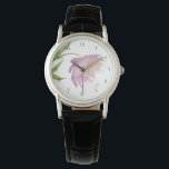 *~* Peony Watercolor Pink Lavender Popular Floral<br><div class="desc">* A Lovely Lavender and pink on a glowing white background. This design is an impressive very pretty watercolor peony flower gracing the face of this women's classic and classy watch. * The strap is good quality black leather. The watch is timeless and its class will not go unnoticed. This...</div>