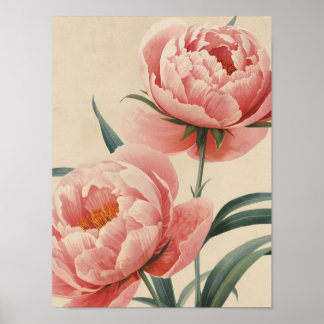 Peony Watercolor Vintage Floral Poster