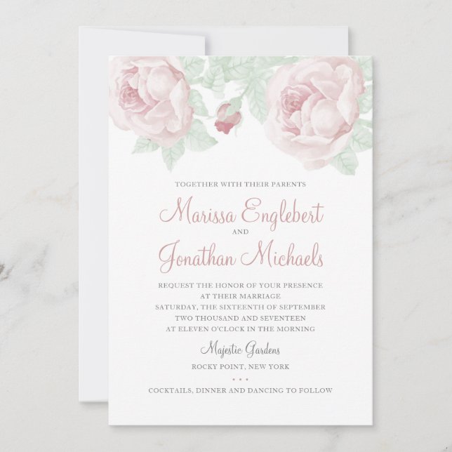 Peony Watercolor Wedding Invitation (Front)