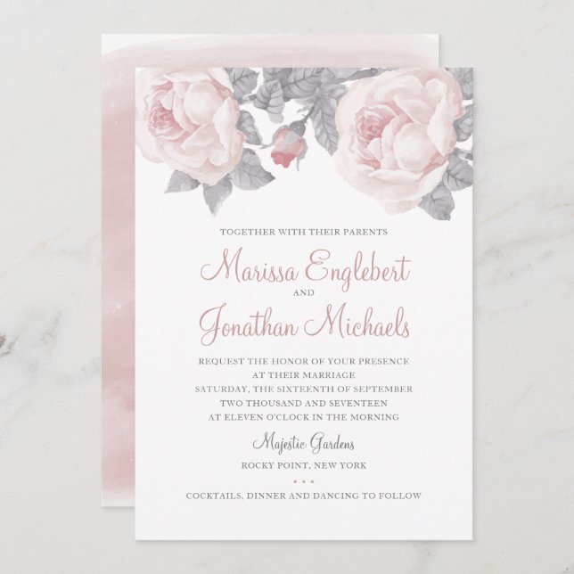 Peony Watercolor Wedding Invitation (Front/Back)