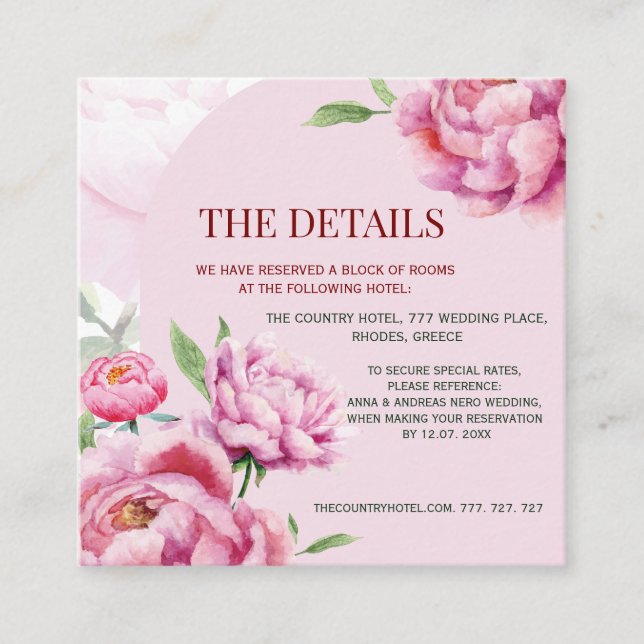 Peony Wedding Details for Wedding  Enclosure Card (Front)