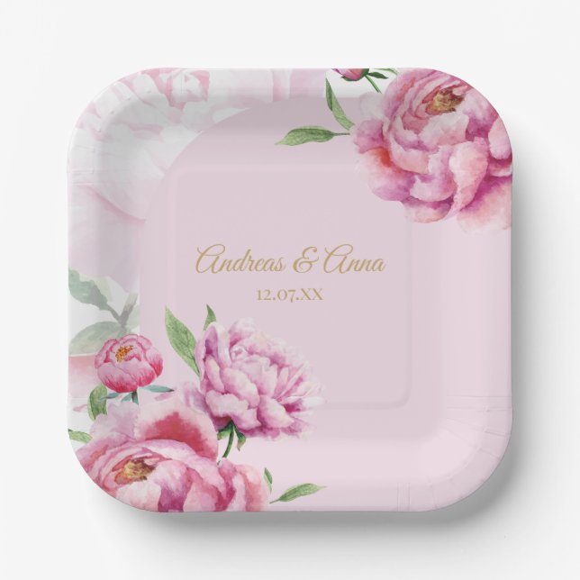 Peony Wedding Paper Plate (Front)