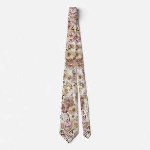 Peony Wedding Pink and Ivory Keepsake Name + Date Tie