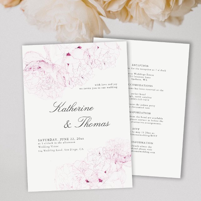 Peony Wedding Pink Chic Elegant Formal All in One Invitation (Creator Uploaded)