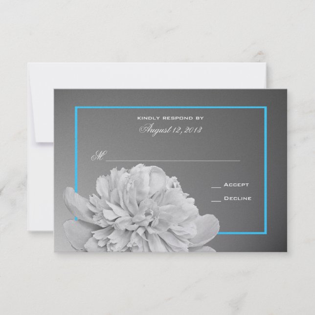 Peony White and Black with Customisable Colour RSVP Card (Front)