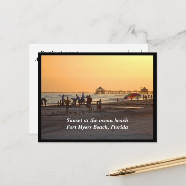 People at sunset Fort Myers Beach  Holiday Postcard (Front/Back In Situ)