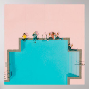 People beside pool illustration poster