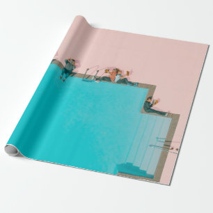 People beside pool illustration wrapping paper