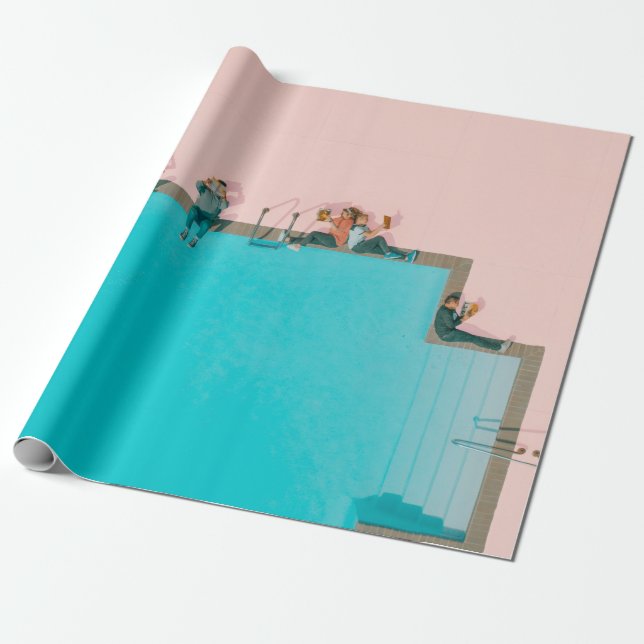 People beside pool illustration wrapping paper (Unrolled)