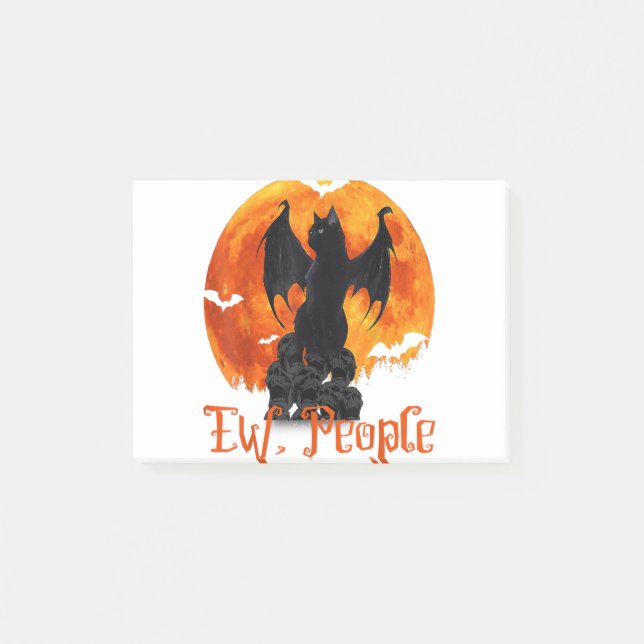 People Black Cat Bat Wings Halloween Post-it Notes (Front)