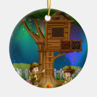 People camping out in the park ceramic tree decoration