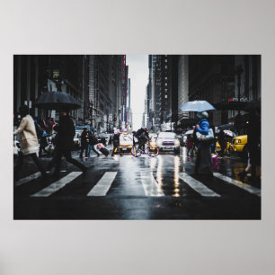 PEOPLE CROSSING PEDESTRIAN LANE IN CITY STREET POSTER