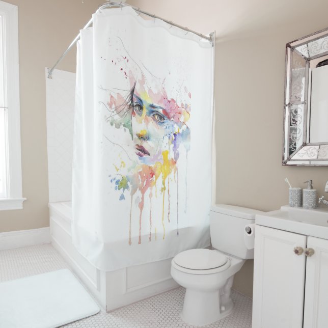 people-girl-woman-face-portrait shower curtain (In Situ)