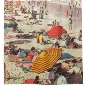 PEOPLE ON BEACH DURING DAYTIME SHOWER CURTAIN