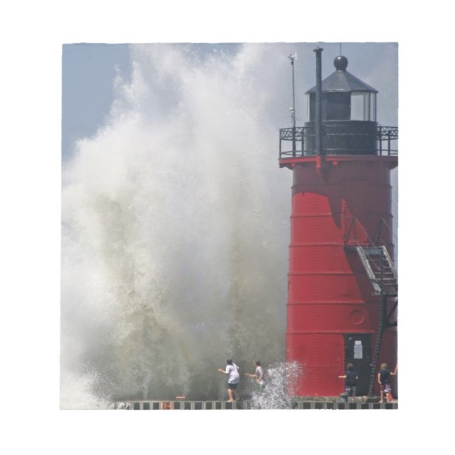 People on jetty watch large breaking waves in notepad (Front)