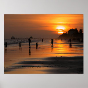 People on the ocean beach poster