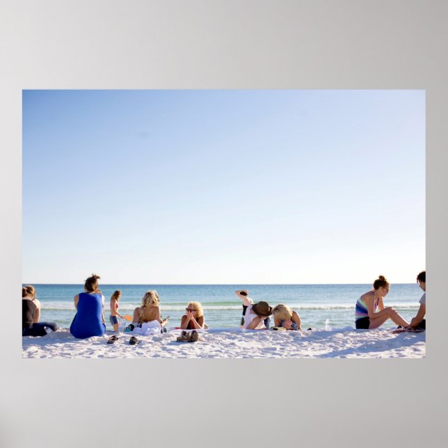 People on white sands by the beach poster (Front)