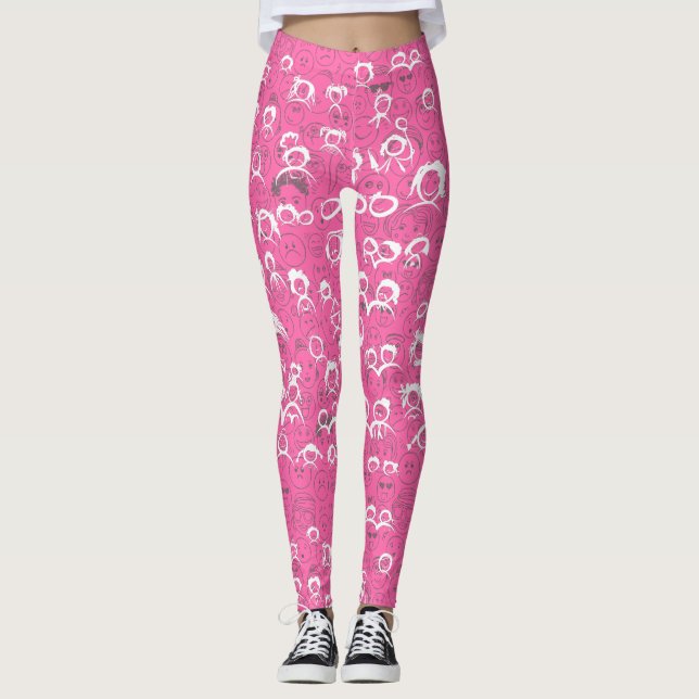 People Pattern Pink BG Leggings (Front)