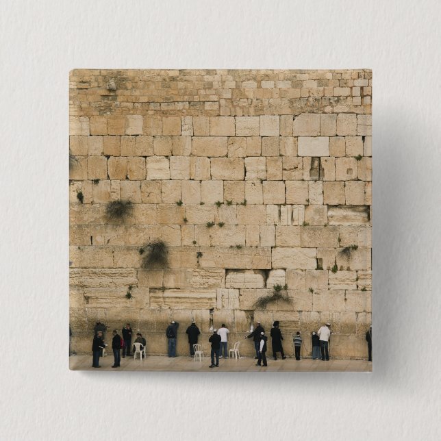 People praying at the wailing wall 15 cm square badge (Front)