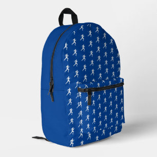 People Running Silhouette HeartBeat Line Blue Printed Backpack