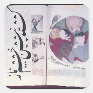 People sleeping and calligraphy square sticker
