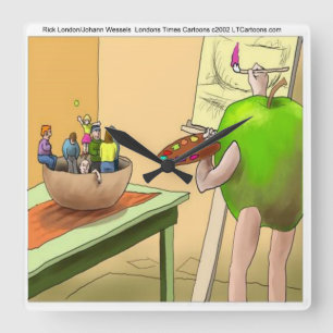 People Still Life Funny Cartoon Wall Clock