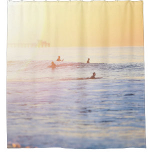 People surfing on beach shower curtain