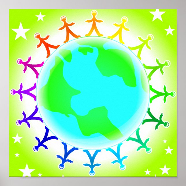 People united atop world globe poster (Front)